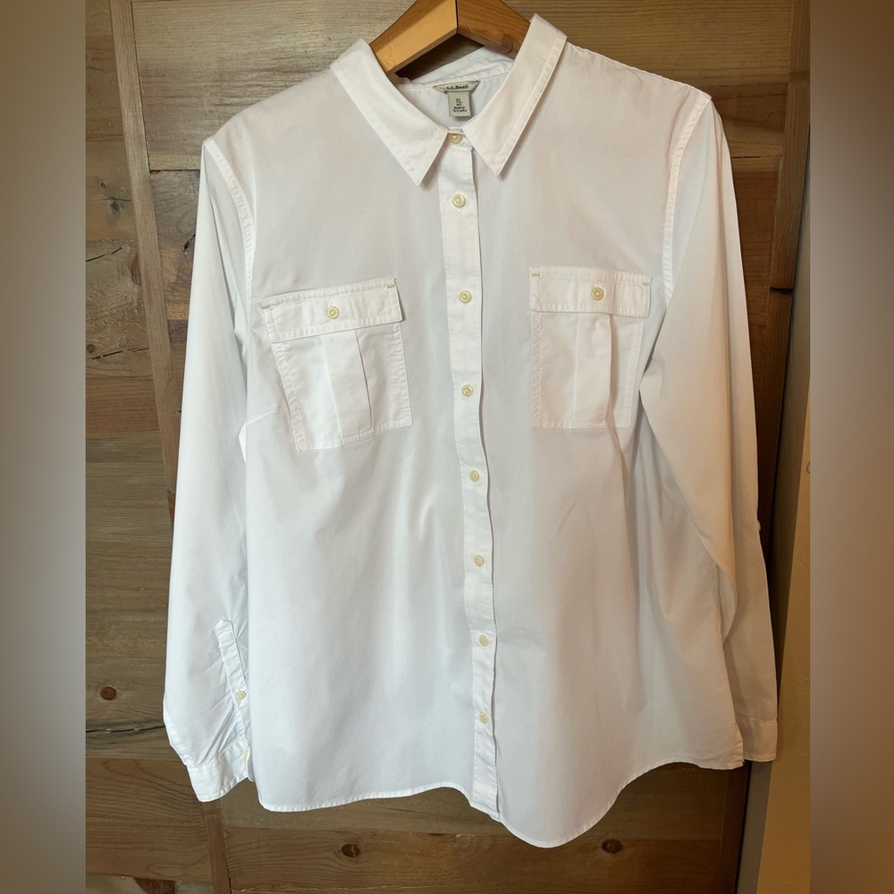 L.L. Bean White Classic Button-Front Shirt